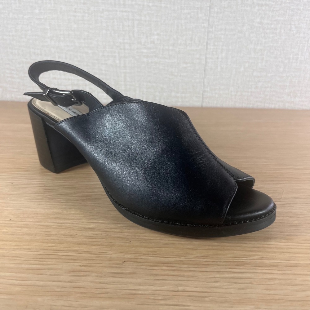 Alex Marie Women 8 Black Slingback Sandals Block Heel Open Toe Modern